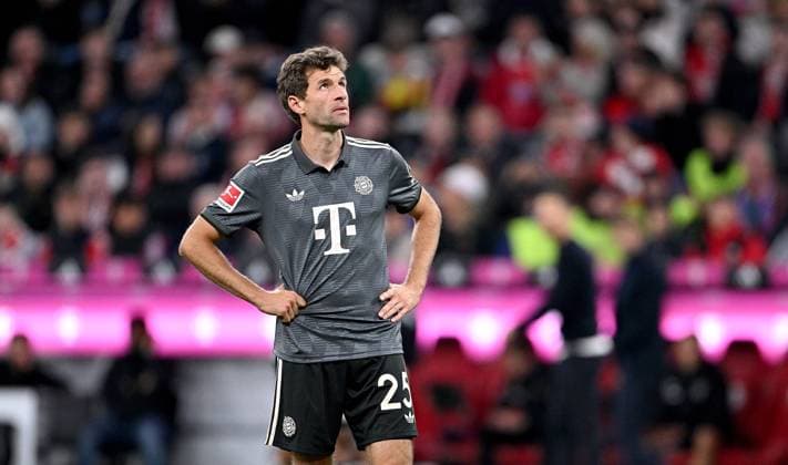 Soccer 1 Bundesliga Season 2024 2025 05 Matchday FC Bayern Muenchen Bayer 04 Leverkusen 28 09 2024 Thomas Mueller FC Bayern Muenchen