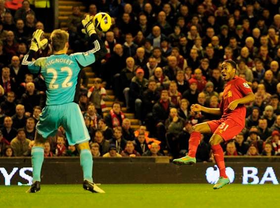 Archivbilder der Woche SPORT KW40 Soccer 2013: Liverpool vs Sunderland JAN 02 Jan. 2, 2013 - Liverpool, United Kingdom - Raheem Sterling of Liverpool scores the first goal - Barclays Premier League - Liverpool vs Sunderland - Anfield Stadium - Liverpool - 02 01 13 - Picture Simon Bellis Sportimage Liverpool United Kingdom EDITORIAL USE ONLY Copyright: xx ZUMA-20130102_zaf_si1_011.jpg SimonxBellisx csmphoto698888