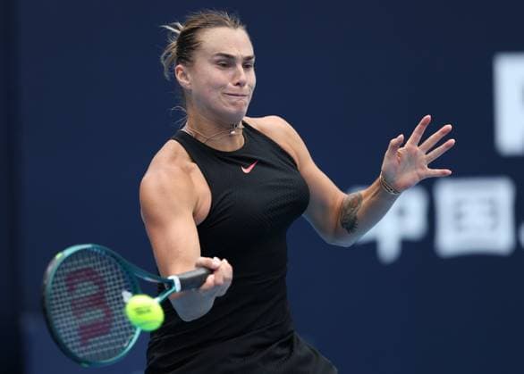 (240930) -- BEIJING, Sept. 30, 2024 -- Aryna Sabalenka of Belarus hits a return during the women s singles third round match against Ashlyn Krueger of the United States at 2024 China Open tennis tournament in Beijing, capital of China, Sept. 30, 2024. ) (SP)CHINA-BEIJING-TENNIS-CHINA OPEN-WOMEN S SINGLES (CN) ZhangxChenlin 