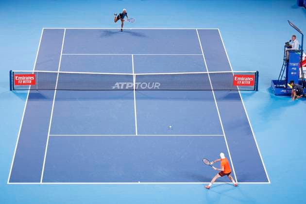 September 30, 2024, Tokyo, Japan: (Top) Tomas MACHAC (CZE) serves against Ugo HUMBERT (FRA) during their Men s Singles Semifinal match of the Kinoshita Group Japan Open Tennis Championships 2024 at the Ariake Coloseum. This is the longest-running ATP, Tennis Herren Tour tournament in Asia, first held in 1972. The tournaments run from September 23 to October 1st. Tokyo Japan - ZUMAm191 20240930_aap_m191_028 Copyright: xRodrigoxReyesxMarinx