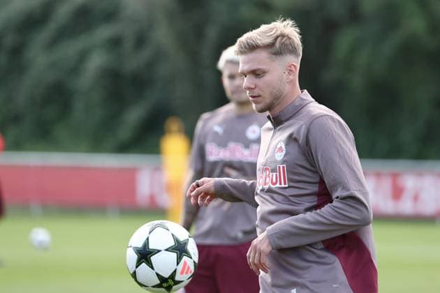 SOCCER - UEFA CL, RBS vs Brest SALZBURG,AUSTRIA,30.SEP.24 - SOCCER - UEFA Champions League, Red Bull Salzburg vs Stade Brestois 29, preview, training RBS. Image shows Leandro Morgalla (RBS).  GEPAxpictures xDavidxGeieregger