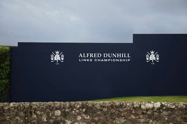 30th September 2024; Old Course at St Andrews, St Andrews, Fife, Scotland; Alfred Dunhill Links Golf Championship, First Practice Day; Sponsors signage on the Old Course, St Andrews, during a practice round ahead of the Dunhill Links Championship  ActionPlus12698488 DavidxYoung