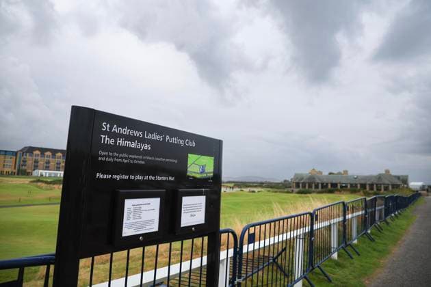 30th September 2024; Old Course at St Andrews, St Andrews, Fife, Scotland; Alfred Dunhill Links Golf Championship, First Practice Day; The Himalayas putting green and New Course clubhouse ahead of the Dunhill Links Championship  ActionPlus12698492 DavidxYoung