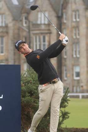 30th September 2024; Old Course at St Andrews, St Andrews, Fife, Scotland; Alfred Dunhill Links Golf Championship, First Practice Day; Lachlan Barker of the USA tees off on the second hole the Old Course, St Andrews, during a practice round ahead of the Dunhill Links Championship  ActionPlus12698500 DavidxYoung