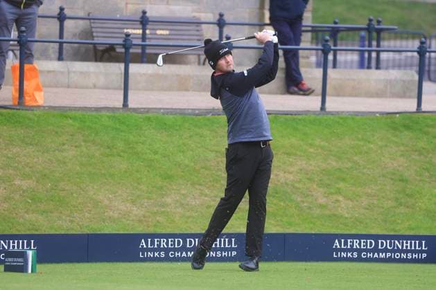 30th September 2024; Old Course at St Andrews, St Andrews, Fife, Scotland; Alfred Dunhill Links Golf Championship, First Practice Day; Justin Harding of South Africa tees off on the first hole on the Old Course, St Andrews, during a practice round ahead of the Dunhill Links Championship  ActionPlus12698505 DavidxYoung