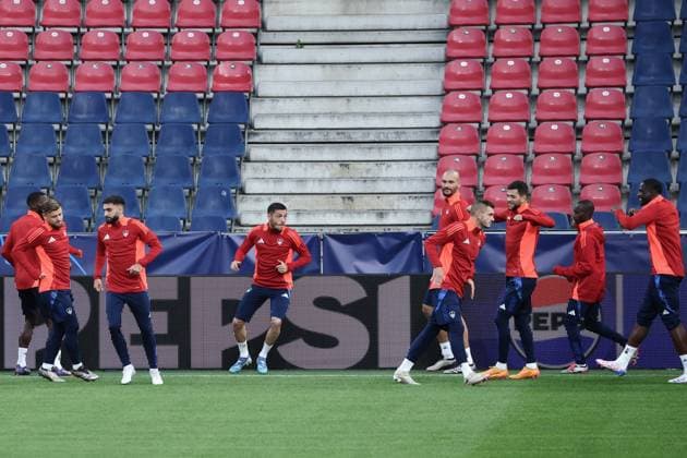 SOCCER - UEFA CL, RBS vs Brest SALZBURG,AUSTRIA,30.SEP.24 - SOCCER - UEFA Champions League, Red Bull Salzburg vs Stade Brestois 29, preview, training Brest. Image shows players of Brest.  GEPAxpictures xDavidxGeieregger