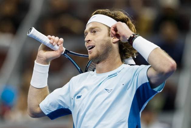 BEIJING, CHINA - SEPTEMBER 30: Andrey Rublev of Russia reacts in the Men s Singles Quarterfinal match against Bu Yunchaokete of China on day eight of 2024 China Open at National Tennis Center on September 30, 2024 in Beijing, China.  Copyright: xVCGx 111521262275