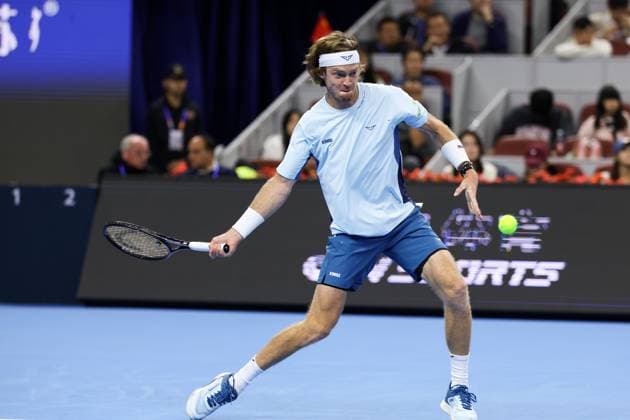 BEIJING, CHINA - SEPTEMBER 30: Andrey Rublev of Russia competes in the Men s Singles Quarterfinal match against Bu Yunchaokete of China on day eight of 2024 China Open at National Tennis Center on September 30, 2024 in Beijing, China.  Copyright: xVCGx 111521258991