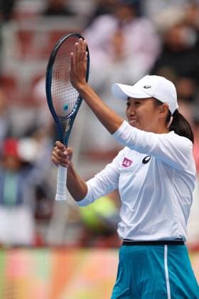(241001) -- BEIJING, Oct. 1, 2024 -- Zhang Shuai of China celebrates after the women s singles round of 16 match against Magdalena Frech of Poland at 2024 China Open tennis tournament in Beijing, capital of China, Oct. 1, 2024. ) (SP)CHINA-BEIJING-TENNIS-CHINA OPEN-WOMEN S SINGLES (CN) BaixXuefei 
