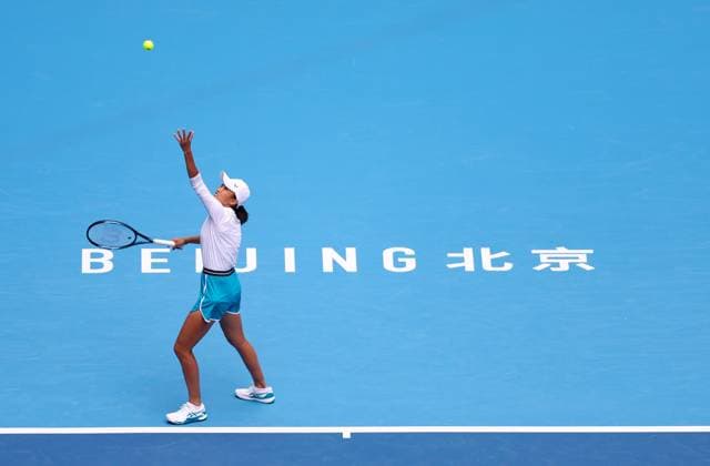 (241001) -- BEIJING, Oct. 1, 2024 -- Zhang Shuai of China serves during the women s singles round of 16 match against Magdalena Frech of Poland at 2024 China Open tennis tournament in Beijing, capital of China, Oct. 1, 2024. (Photo by Xinhua) (SP)CHINA-BEIJING-TENNIS-CHINA OPEN-WOMEN S SINGLES (CN) DuxXinyi 