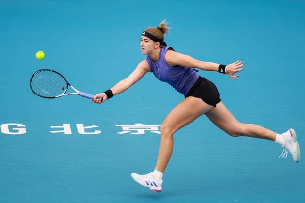 BEIJING, CHINA - SEPTEMBER 30: Karolina Muchova of Czech Republic competes in the Women s Singles Round of 32 match against Jaqueline Cristian of Romania on day eight of 2024 China Open at National Tennis Center on September 30, 2024 in Beijing, China.  Copyright: xVCGx 111521260985