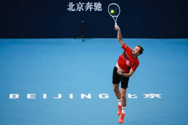 BEIJING, CHINA - SEPTEMBER 30: Daniil Medvedev of Russia competes in the Men s Singles Quarterfinal match against Flavio Cobolli of Italy on day eight of 2024 China Open at National Tennis Center on September 30, 2024 in Beijing, China.  Copyright: xVCGx 111521260719