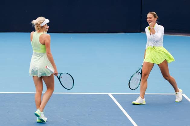 BEIJING, CHINA - SEPTEMBER 30: Lyudmyla Kichenok and Marta Kostyuk of Ukraine react in the Women s Doubles Round of 32 match against Katerina Siniakova of Czech Republic and Taylor Townsend of America on day eight of 2024 China Open at National Tennis Center on September 30, 2024 in Beijing, China.  Copyright: xVCGx 111521261757