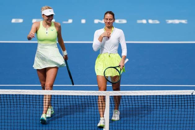 BEIJING, CHINA - SEPTEMBER 30: Lyudmyla Kichenok and Marta Kostyuk of Ukraine react in the Women s Doubles Round of 32 match against Katerina Siniakova of Czech Republic and Taylor Townsend of America on day eight of 2024 China Open at National Tennis Center on September 30, 2024 in Beijing, China.  Copyright: xVCGx 111521261775