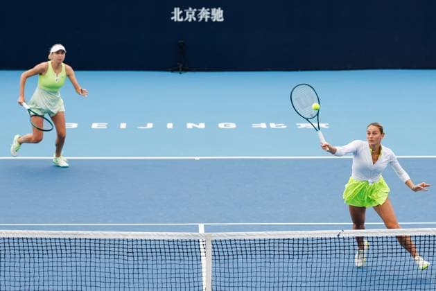 BEIJING, CHINA - SEPTEMBER 30: Lyudmyla Kichenok and Marta Kostyuk of Ukraine compete in the Women s Doubles Round of 32 match against Katerina Siniakova of Czech Republic and Taylor Townsend of America on day eight of 2024 China Open at National Tennis Center on September 30, 2024 in Beijing, China.  Copyright: xVCGx 111521261765