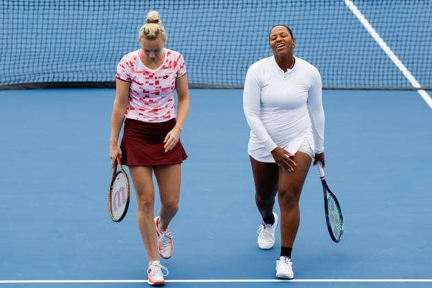 BEIJING, CHINA - SEPTEMBER 30: Katerina Siniakova of Czech Republic and Taylor Townsend of America react in the Women s Doubles Round of 32 match against Lyudmyla Kichenok and Marta Kostyuk of Ukraine on day eight of 2024 China Open at National Tennis Center on September 30, 2024 in Beijing, China.  Copyright: xVCGx 111521261764