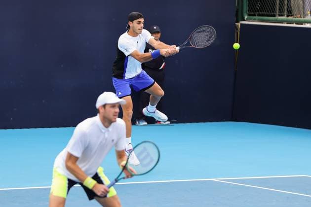 BEIJING, CHINA - SEPTEMBER 30: Francisco Cerundolo of Argentina and Nicolas Jarry of Chile compete in the Men s Doubles Quarterfinal match against Jamie Murray of Britain and John Peers of Australia on day eight of 2024 China Open at National Tennis Center on September 30, 2024 in Beijing, China.  Copyright: xVCGx 111521259805
