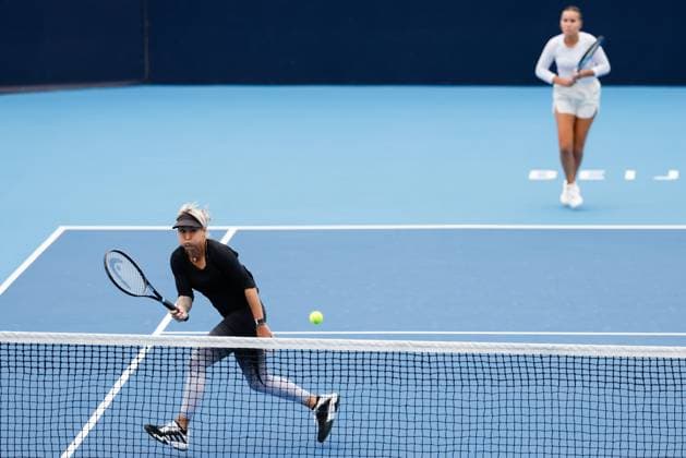BEIJING, CHINA - SEPTEMBER 30: Sofia Kenin and Bethanie Mattek-Sands of America compete in the Women s Doubles Round of 16 match against Nadiia Kichenok of Ukraine and Miyu Kato of Japan on day eight of 2024 China Open at National Tennis Center on September 30, 2024 in Beijing, China.  Copyright: xVCGx 111521259680