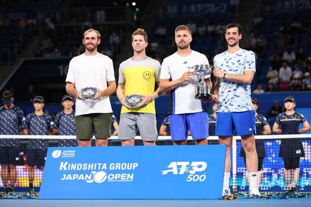 (L to R) Ariel Behar (URU), & Robert Galloway (USA), Julian Cash & Lloyd Glasspool (GBR), OCTOBER 1, 2024 - Tennis : Kinoshita Group Japan Open Tennis Championships 2024 Men s Doubles Award Ceremony at Ariake Coliseum in Tokyo, Japan. Noxthirdxpartyxsales  (268487322)