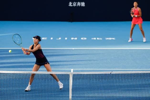 BEIJING, CHINA - SEPTEMBER 30: Tang Qianhui and Yuan Yue of China compete in the Women s Doubles Round of 16 match against Giuliana Olmos of Mexico and Alexandra Panova of Russia on day eight of 2024 China Open at National Tennis Center on September 30, 2024 in Beijing, China.  Copyright: xVCGx 111521261829