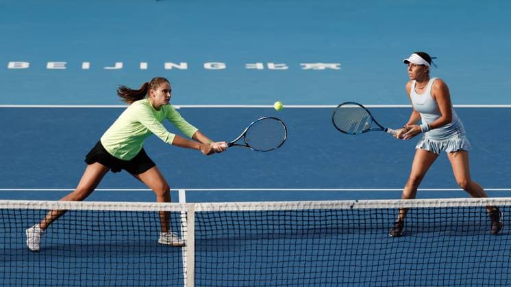 BEIJING, CHINA - SEPTEMBER 30: Giuliana Olmos of Mexico and Alexandra Panova of Russia compete in the Women s Doubles Round of 16 match against Tang Qianhui and Yuan Yue of China on day eight of 2024 China Open at National Tennis Center on September 30, 2024 in Beijing, China.  Copyright: xVCGx 111521261817
