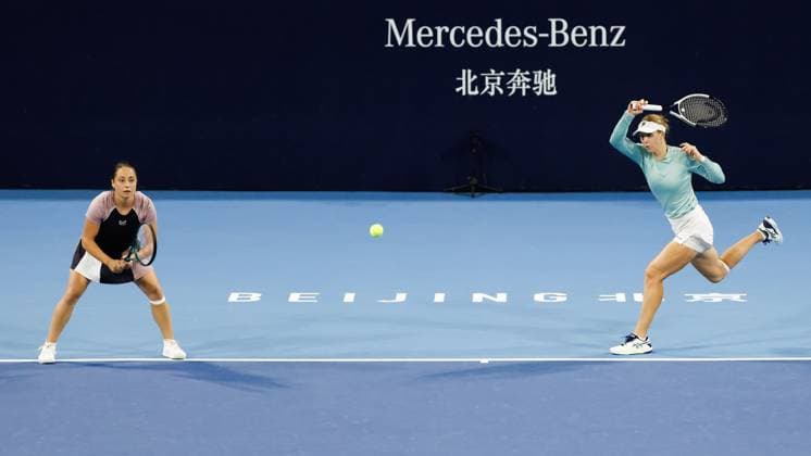 BEIJING, CHINA - SEPTEMBER 30: Elisabetta Cocciaretto of Italy and Liudmila Samsonova of Russia compete in the Women s Doubles Round of 16 match against Wang Xiyu and Wang Yafan of China on day eight of 2024 China Open at National Tennis Center on September 30, 2024 in Beijing, China.  Copyright: xVCGx 111521261926
