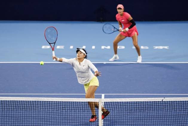 BEIJING, CHINA - SEPTEMBER 30: Wang Xiyu and Wang Yafan of China compete in the Women s Doubles Round of 16 match against Elisabetta Cocciaretto of Italy and Liudmila Samsonova of Russia on day eight of 2024 China Open at National Tennis Center on September 30, 2024 in Beijing, China.  Copyright: xVCGx 111521261920