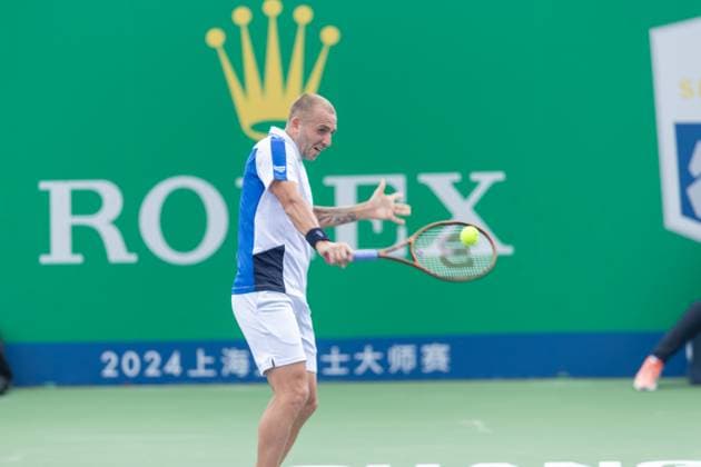 SHANGHAI, CHINA - OCTOBER 01: Dan Evans of Great Britain competes in the 2nd Round Qualifying match against Alex Bolt of Australia on Day 2 of 2024 Shanghai Rolex Masters at Qi Zhong Tennis Centre on October 1, 2024 in Shanghai, China.  Copyright: xVCGx 111521306873