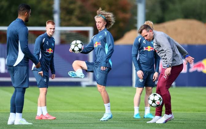 RB Leipzig Training Champions League Leipzig, 01 10 2024, RB Training Center, Football, UEFA Champions League, Matchday 1, RB LEIPZIG vs JUVENTUS TURIN on 02 10 2024 , Final training RB Leipzig , In the picture Viggo Gebel mi on the ball , Picture Point