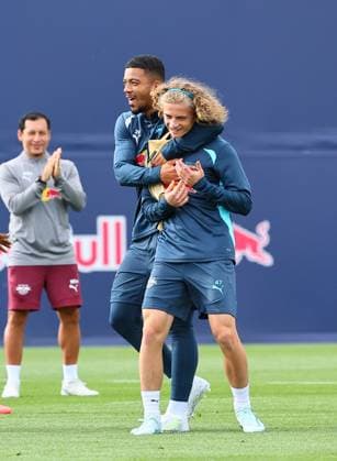 RB Leipzig Training Champions League Leipzig, 01 10 2024, RB Training Center, Football, UEFA Champions League, Matchday 1, RB LEIPZIG vs JUVENTUS TURIN on 02 10 2024 , Final training RB Leipzig , In the picture from l Benjamin Henrichs 39, RB Leipzig and Viggo Gebel 47, RB Leipzig , Picture Point