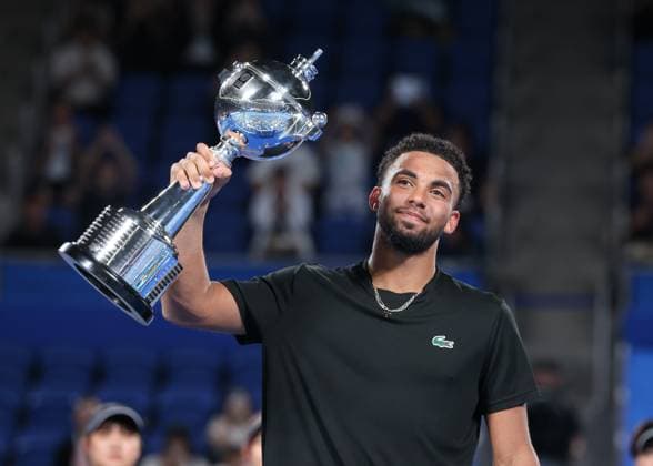 Winner Arthur Fils with cup, trophy, award ceremony, presentation final, final, Kinoshita Group Japan Open Tennis Championships, Tokyo, Japan Copyright: xJuergenxHasenkopfx
