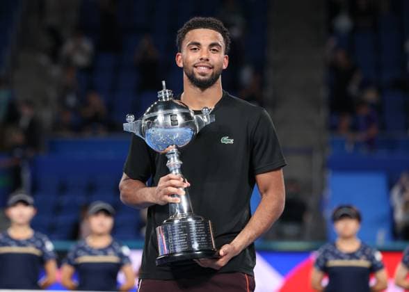 Winner Arthur Fils with trophy, trophy award ceremony, presentation final, final, Kinoshita Group Japan Open Tennis Championships, Tokyo, Japan Copyright: xJuergenxHasenkopfx