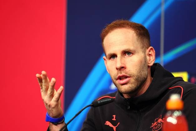 RB Leipzig Press conference Champions League Leipzig, 01 10 2024, RB Academy, Football, UEFA Champions League, Matchday 1, RB LEIPZIG vs JUVENTUS TURIN on 02 10 2024 , Press conference RB Leipzig , In the picture goalkeeper Peter Gulacsi 1, RB Leipzig , Picture Point