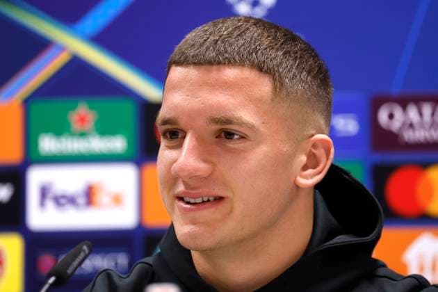 Sturm Graz v Club Brugge - UEFA Champions League - media activities KLAGENFURT, AUSTRIA - OCTOBER 01 : Tzolis Christos forward of Club Brugge pictured during a press coneference prior to the UEFA Champions League match between and on October 1, 2024 in Klagenfurt, Austria, 01 10 2024 Klagenfurt Austria  Copyright: xJanxDexMeuleneirx