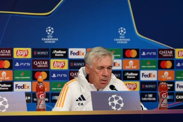 Entrainement et conf presse Real Madrid PHOTOPQR VOIX DU NORD STEPHANE MORTAGNE ; 01 10 2024 ; Villeneuve d Ascq, le 01 10 2024, Football, Ligue des Champions, LILLE - REAL MADRID Entrainement des joueurs de Madrid la veille du match contre le LOSC Conference de presse de l entraineur de madrid Carlo Ancelotti PHOTO STEPHANE MORTAGNE LA VOIX DU NORD - press conference, PK, Pressekonferenz of Madrid coach Carlo Ancelotti Oct 01 2024 Hauts de France France  Copyright: xPHOTOPQR VOIXxDUxNORD MAXPPPxSTEPHANExMORTAGNEx 20241001VDN4749 20241001VDN4749