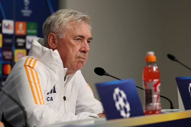 Entrainement et conf presse Real Madrid PHOTOPQR VOIX DU NORD STEPHANE MORTAGNE ; 01 10 2024 ; Villeneuve d Ascq, le 01 10 2024, Football, Ligue des Champions, LILLE - REAL MADRID Entrainement des joueurs de Madrid la veille du match contre le LOSC Conference de presse de l entraineur de madrid Carlo Ancelotti PHOTO STEPHANE MORTAGNE LA VOIX DU NORD - press conference, PK, Pressekonferenz of Madrid coach Carlo Ancelotti Oct 01 2024 Hauts de France France  Copyright: xPHOTOPQR VOIXxDUxNORD MAXPPPxSTEPHANExMORTAGNEx 20241001VDN4752 20241001VDN4752