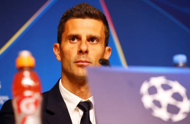 Juventus Turin Press Conference Champions League Leipzig, 01 10 2024, RB Academy, Football, UEFA Champions League, Matchday 1, RB LEIPZIG vs JUVENTUS TURIN on 02 10 2024 , Press Conference Juventus Turin , In the picture Coach Thiago Motta JUVENTUS TURIN , Picture Point