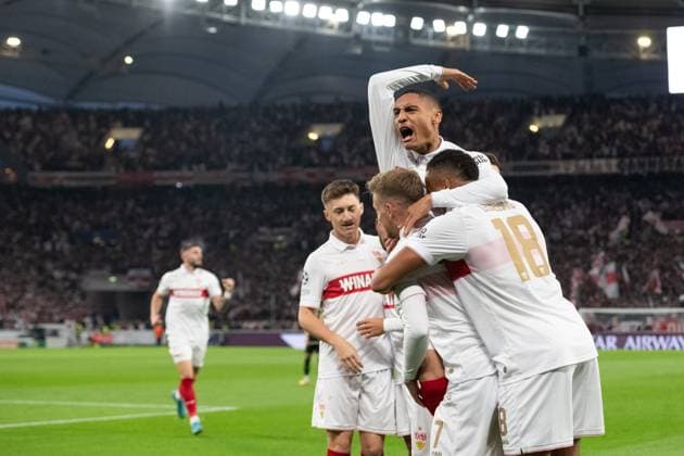 Goal for 1 0 by Enzo Millot VfB Stuttgart, 08 jubilation with Deniz Undav VfB Stuttgart 26 , jubilation, goal celebration with Angelo Stiller VfB Stuttgart, 06 , Maximilian Mittelstaedt VfB Stuttgart, 07 , Jamie Leweling VfB Stuttgart 18 GER, VfB Stuttgart vs AC Sparta Prague, Football, Men, UEFA Champions League, Matchday 2, Season 2024 2025, 01 10 2024, GER, VfB Stuttgart vs AC Sparta Prague, Football, Men, UEFA Champions League, Matchday 2, Season 2024 2025, 01 10 2024 Stuttgart Copyright: xEibner-Pressefoto WolfgangxFrankx EP_WFK