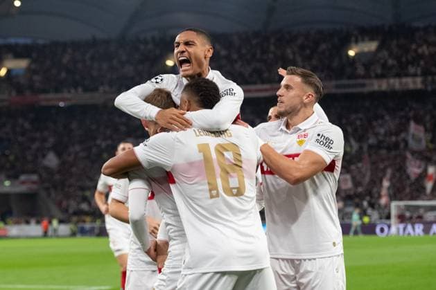 Goal for 1 0 by Enzo Millot VfB Stuttgart, 08 cheer with Jamie Leweling VfB Stuttgart 18 , Ermedin Demirovic VfB Stuttgart, 09 GER, VfB Stuttgart vs AC Sparta Prague, Football, Men, UEFA Champions League, Matchday 2, Season 2024 2025, 01 10 2024, GER, VfB Stuttgart vs AC Sparta Prague, Football, Men, UEFA Champions League, Matchday 2, Season 2024 2025, 01 10 2024 Stuttgart Copyright: xEibner-Pressefoto WolfgangxFrankx EP_WFK