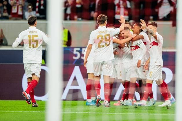 UEFA Champions League VfB Stuttgart AC Sparta Praha 01 10 2024 Cheers for 1 0 by Enzo Millot VfB Stuttgart, 8 UEFA Champions League VfB Stuttgart AC Sparta Praha Stuttgart, Arena Stuttgart on 01 10 2024 Copyright: xBEAUTIFULxSPORTS Wunderlx