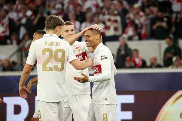 01 10 24 VfB Stuttgart AC Sparta Prague Germany, Stuttgart, 01 10 2024, Football, UEFA Champions League, VfB Stuttgart AC Sparta Prague Enzo Millot VfB Stuttgart Cheer Goal 1 0 Millot