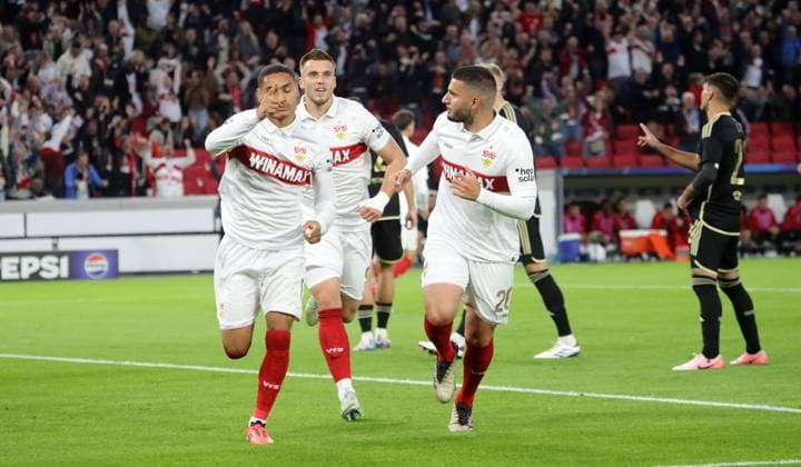 01 10 24 VfB Stuttgart AC Sparta Prague Germany, Stuttgart, 01 10 2024, Football, UEFA Champions League, VfB Stuttgart AC Sparta Prague Enzo Millot VfB Stuttgart Cheer Goal 1 0 Millot