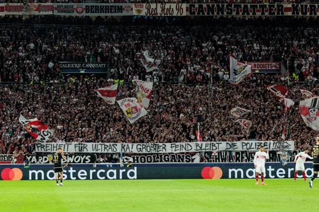 UEFA Champions League VfB Stuttgart AC Sparta Praha 01 10 2024 Banner of the VfB Stuttgart fans Freedom for Ultras KA Biggest enemy remains the police UEFA Champions League VfB Stuttgart AC Sparta Praha Stuttgart, Arena Stuttgart on 01 10 2024 Copyright: xBEAUTIFULxSPORTS Wunderlx