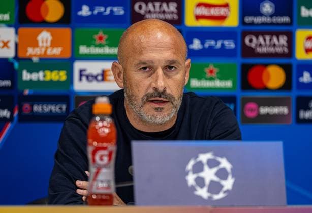 Football - UEFA Champions League - League Phase - Liverpool FC v Bologna FC - MD-1 LIVERPOOL, ENGLAND - Tuesday, October 1, 2024: Bologna s head coach Vincenzo Italiano during a press conference, PK, Pressekonferenz at Anfield ahead of the UEFA Champions League game between Liverpool FC and Bologna FC. (Photo by David Rawcliffe Propaganda) LIVERPOOL Anfield MERSEYSIDE ENGLAND  Copyright: xDavidxRawcliffex P2024-10-01-Liverpool_Bologna_MD-1-93