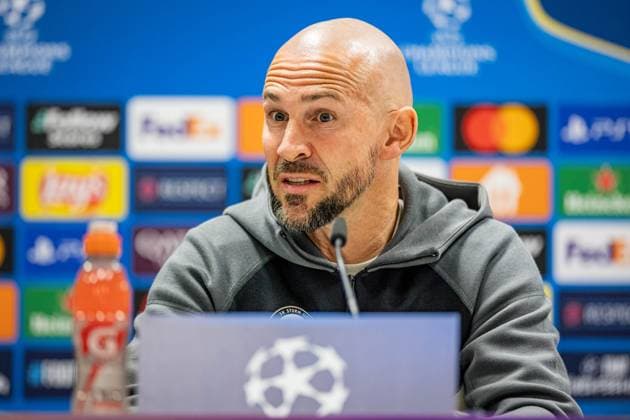 SOCCER - UEFA CL, Sturm vs Bruegge KLAGENFURT,AUSTRIA,01.OCT.24 - SOCCER - UEFA Champions League, SK Sturm Graz vs FC Bruegge, preview, press conference, PK, Pressekonferenz Sturm. Image shows head coach Christian Ilzer (Sturm).  GEPAxpictures xMatthiasxTrinkl