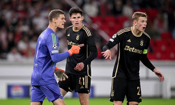 FOOTBALL CHAMPIONS LEAGUE SEASON 2024 2025 Preliminary Round 2 Matchday VfB Stuttgart Sparta Prague 01 10 2024 Goalkeeper Peter Vindahl left, Sparta Prague with Martin Vitik center, Sparta Prague and Filip Panak right, Sparta Prague