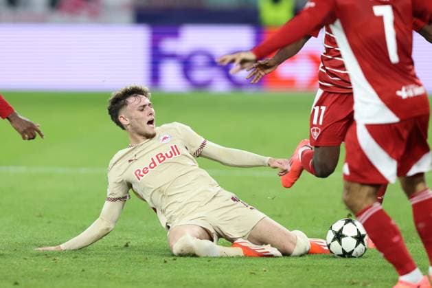 SOCCER - UEFA CL, RBS vs Brest SALZBURG,AUSTRIA,01.OCT.24 - SOCCER - UEFA Champions League, Red Bull Salzburg vs Stade Brestois 29. Image shows Bobby Clark (RBS).  GEPAxpictures xMathiasxMandl