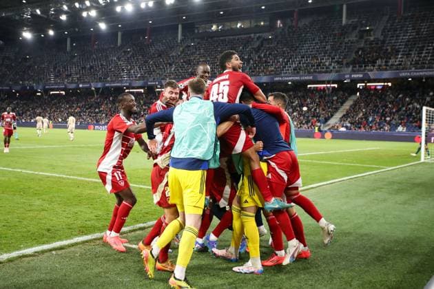 SOCCER - UEFA CL, RBS vs Brest SALZBURG,AUSTRIA,01.OCT.24 - SOCCER - UEFA Champions League, Red Bull Salzburg vs Stade Brestois 29. Image shows the rejoicing of Mahdi Camara (Brest).  GEPAxpictures xMathiasxMandl