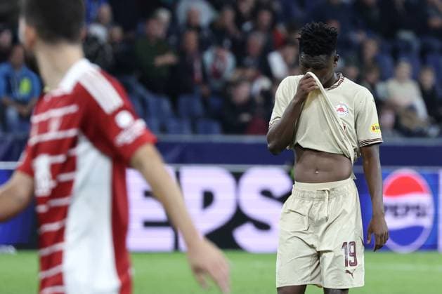 SOCCER - UEFA CL, RBS vs Brest SALZBURG,AUSTRIA,01.OCT.24 - SOCCER - UEFA Champions League, Red Bull Salzburg vs Stade Brestois 29. Image shows the dissappointment of Karim Konate (RBS).  GEPAxpictures xDavidxGeieregger