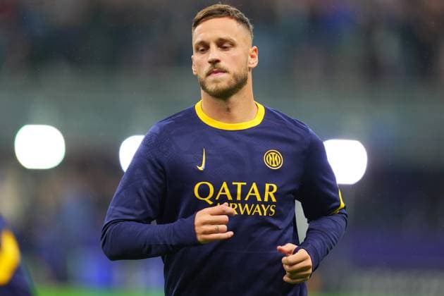 Inter Milan& x2019;s Marko Arnautovic celebrates after scoring 1-0 during the Uefa Champions League soccer match between Inter and Fc Crvena at the San Siro Stadium in Milan, north Italy -Tuesday , October 1th , 2024. - Soccer .  Copyright: xSpada LaPressex